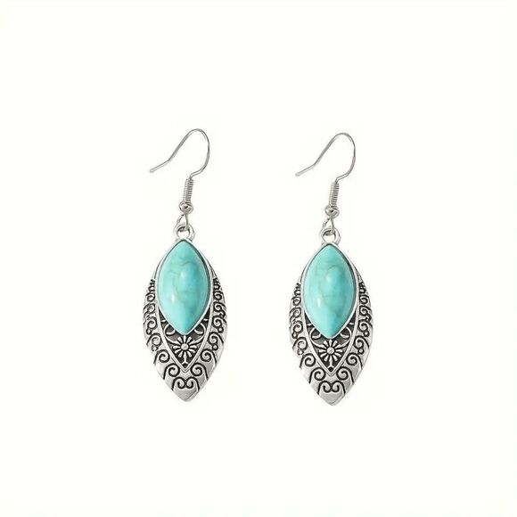 Western Boho Turquoise Water Drop Dangle Earrings - Picture 1 of 4